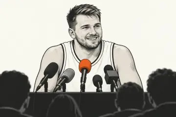 記者会見で笑顔のルカ・ドンチッチ