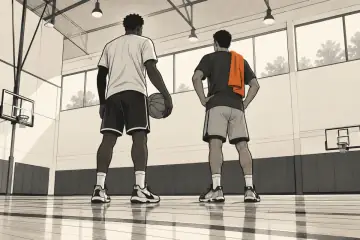練習コートに立つ2人の選手の後ろ姿