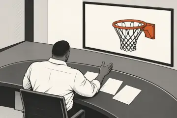 テレビ解説席で語るボビー・マークスの後ろ姿