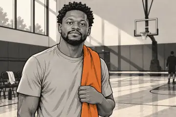 練習後にコートサイドに立つジュリアス・ランドル