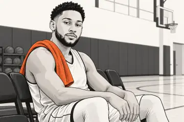 練習後にコートサイドに座るベン・シモンズ