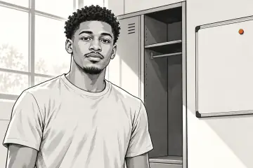 ロッカールームに立つコビー・ブレア